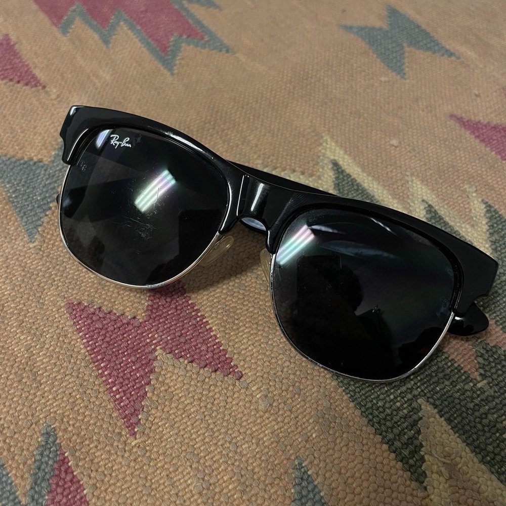 Vintage Ray-Ban P30043 Sunglasses Mens Black Gray Square UV Protection Tinted